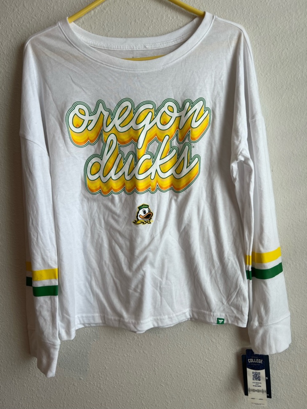 Fanatics White Oregon Ducks Long Sleeve Tee with Yellow & Green Accents